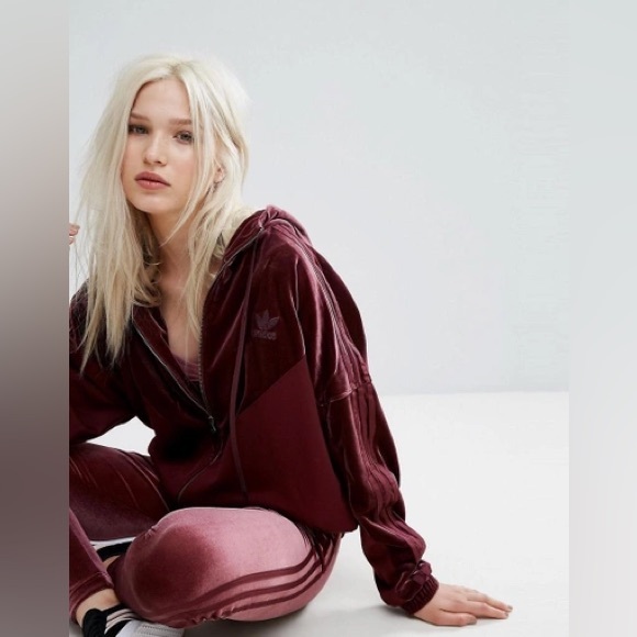 Adidas Maroon Velvet Vibes Hooded Track Jacket Size Small $100